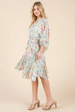 Lime 'N' Chili Floral Cinched Waist Balloon Sleeve V-Neck Dress Casual Dresses