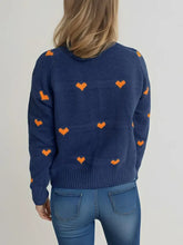 Heart Round Neck Zip Up Cardigan Woman Outerwear