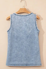 Mineral Wash Denim Frayed U Neck Sleeveless Top Woman Denim Tops