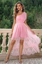 One-Shoulder Sleeveless High-Low Dress Blush Pink Cocktail Dress