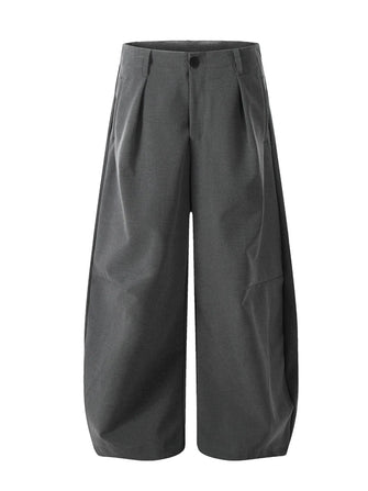 Men's High Waist Pleated Curved Pants Grey