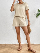 Texture Round Neck Top and Shorts Lounge Set Woman Loungewear Sets