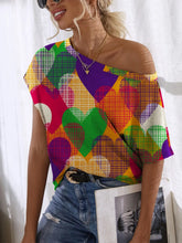 FAM-FAM Heart Single Shoulder Short Sleeve T-Shirt Multicolor