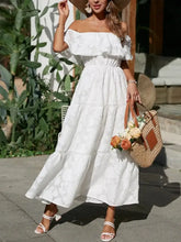 Ruched Off Shoulder Short Sleeve Midi Dress White Casual Dresses
