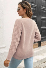 Ribbed Openwork Sleeve Round Neck Pullover Sweater Sweater Pullovers