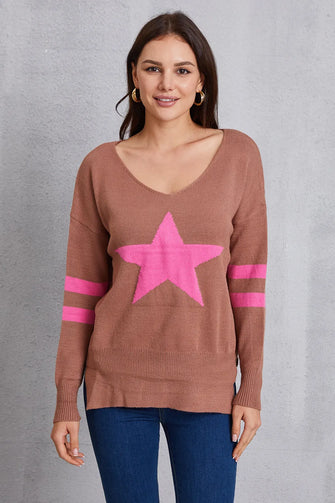 Star Scoop Neck Dropped Shoulder T-Shirt Dusty Pink