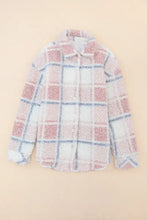 Plaid Button Up Collared Neck Sherpa Jacket Woman Outerwear