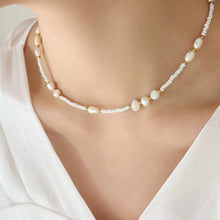 Titanium Steel Glass Bead Pearl Necklace White One Size