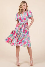 Lime N Chili watercolor print tie waist midi dress in pink green tie-dye
