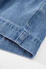 Tied Front Puff Sleeve Peplum Denim Shirt