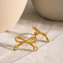 Stainless Steel Inlaid Zircon Bow Earrings Earrings