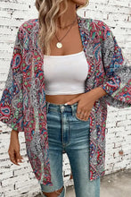 Printed Open Front Long Sleeve Cover Up Deep Red Casual Dresses