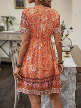 Printed Tie Neck Short Sleeve Summer Dress