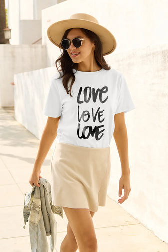 Simply Love Full Size LOVE Short Sleeve T-Shirt White