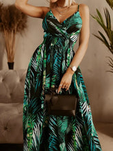 Smocked Printed Surplice Maxi Cami Dress Dark Green Casual Dresses