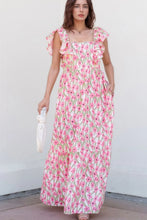 Floral Print Square Neck Ruffled Cap Sleeve Maxi Dress Blush Pink