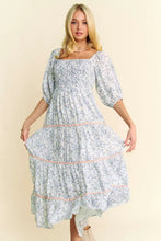 Davi & Dani Contrast Ric Smocking Bodice Tiered Midi Dress Casual Dresses