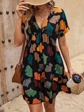 Printed V-neck Short Sleeve Boho Mini Dress