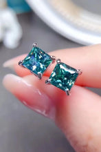 2 Carat Square Moissanite Four-Prong Earrings Green One Size Earrings