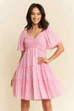 Davi & Dani Jacquard Checker Smocking Tiered Dress BARBIE PINK Casual Dresses