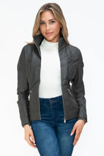 YMI Faux Layered Double-Zipper Jacket with Fuzzy Hood Woman Outerwear