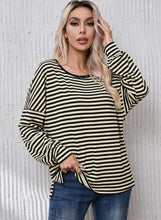 Striped Round Neck Dropped Shoulder T-Shirt Black