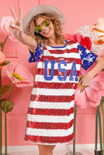BiBi American Flag Theme Usa Print Sequin Dress Casual Dresses
