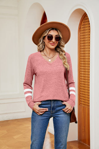 V-Neck Long Sleeve T-Shirt Dusty Pink