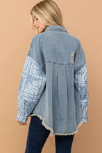 And The Why Full Size Paisley Print Quilted Sleeves Denim Jacket Woman Outerwear