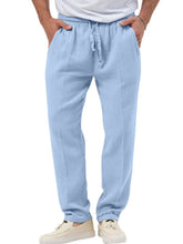 Men's Plus Size Drawstring Texture Pants Light Blue