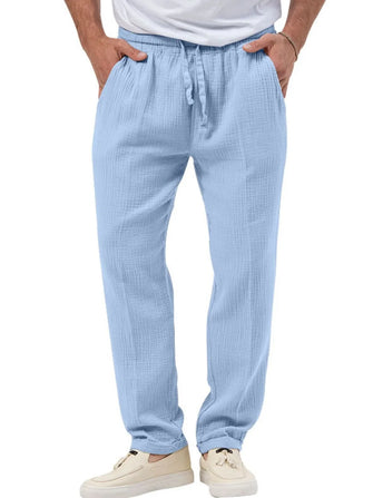 Men's Plus Size Drawstring Texture Pants Light Blue