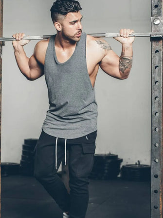 Men's Plus Size Round Neck Breathable Tank Dark Gray