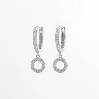 925 Sterling Silver Inlaid Zircon Hoop Dangle Earrings Silver One Size