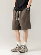 Men's Plus Size Drawstring Shorts with Pockets Coffee Brown
