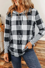 Plaid Drawstring Long Sleeve Hoodie Woman Sweatshirts