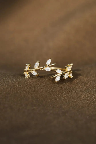 925 Sterling Silver Leaf Open Ring Gold 7 Rings
