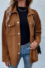 Pocketed Snap Down Long Sleeve Jacket Brown Casual Dresses