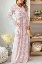Leopard Round Neck Long Sleeve Maxi Dress Woman Maxi Dress