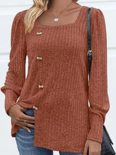 Decorative Button Square Neck Top Woman Blouses