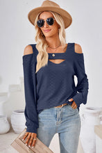Cutout Square Neck Cold Shoulder T-Shirt Dark Blue