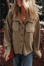 Textured Pocketed Collared Neck Long Sleeve Shacket Taupe