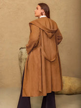 Plus Size Tied Long Sleeve Hooded Coat with Pockets Woman Outerwear