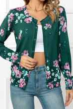 Woven Right Floral Button Front Round Neck Cardigan