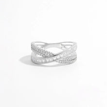 X Shape Inlaid Zircon 925 Sterling Silver Ring Silver