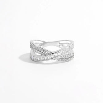 X Shape Inlaid Zircon 925 Sterling Silver Ring Silver