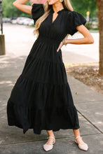 Notched Short Puff Sleeve Dress