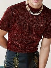 Men's Full Size Glitter Mock Neck Short Sleeve Top Plus Size Mens Tops