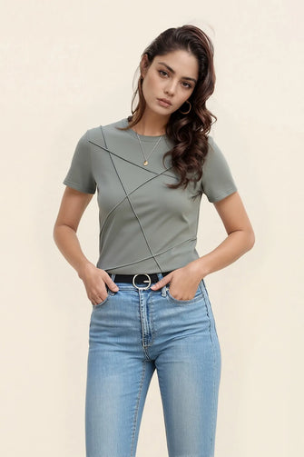 Solid Color Round Neck T Shirt Gray