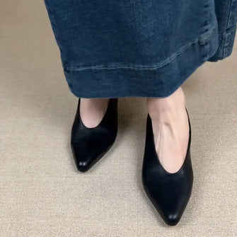 Point Toe Block Heels Pumps Black woman pumps