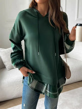 Devine Drawstring Plaid Long Sleeve Hoodie Woman Sweatshirts